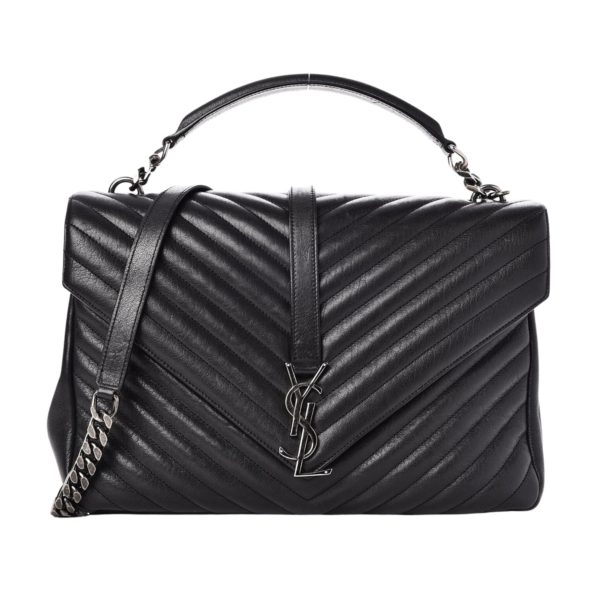 Saint Laurent Matelasse College Satchel Bag Large Black In Good Condition In Montreal, Quebec