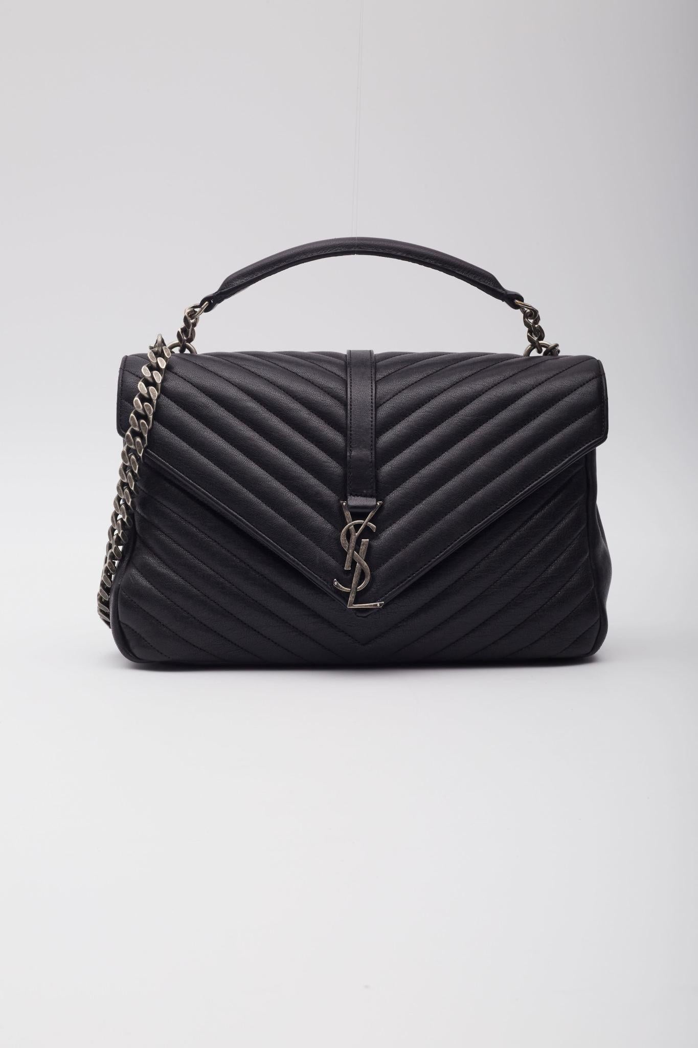 Women's Saint Laurent Matelasse College Satchel Bag Large Black