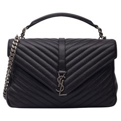 Saint Laurent Matelasse College Satchel Bag Large Black