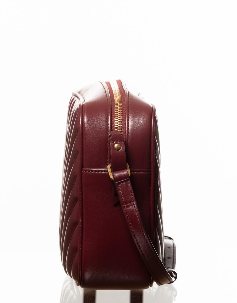 Saint Laurent Lou Camera Burgundy Matelassé Leather Bag In New Condition In Montreal, Quebec