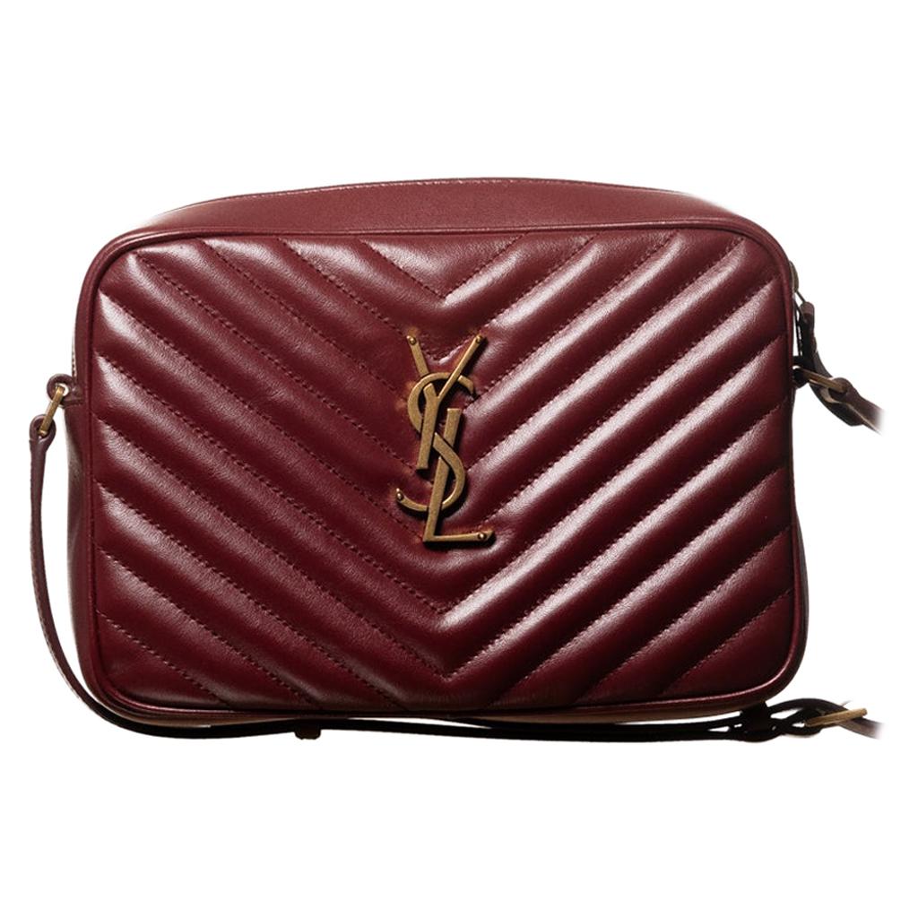 Saint Laurent Burgundy Croc Embossed Leather Monogram Clutch at 1stDibs