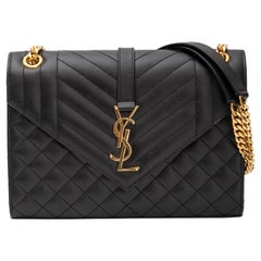 Saint Laurent Matelasse Quilted Satchel Envelope Black Medium Bag