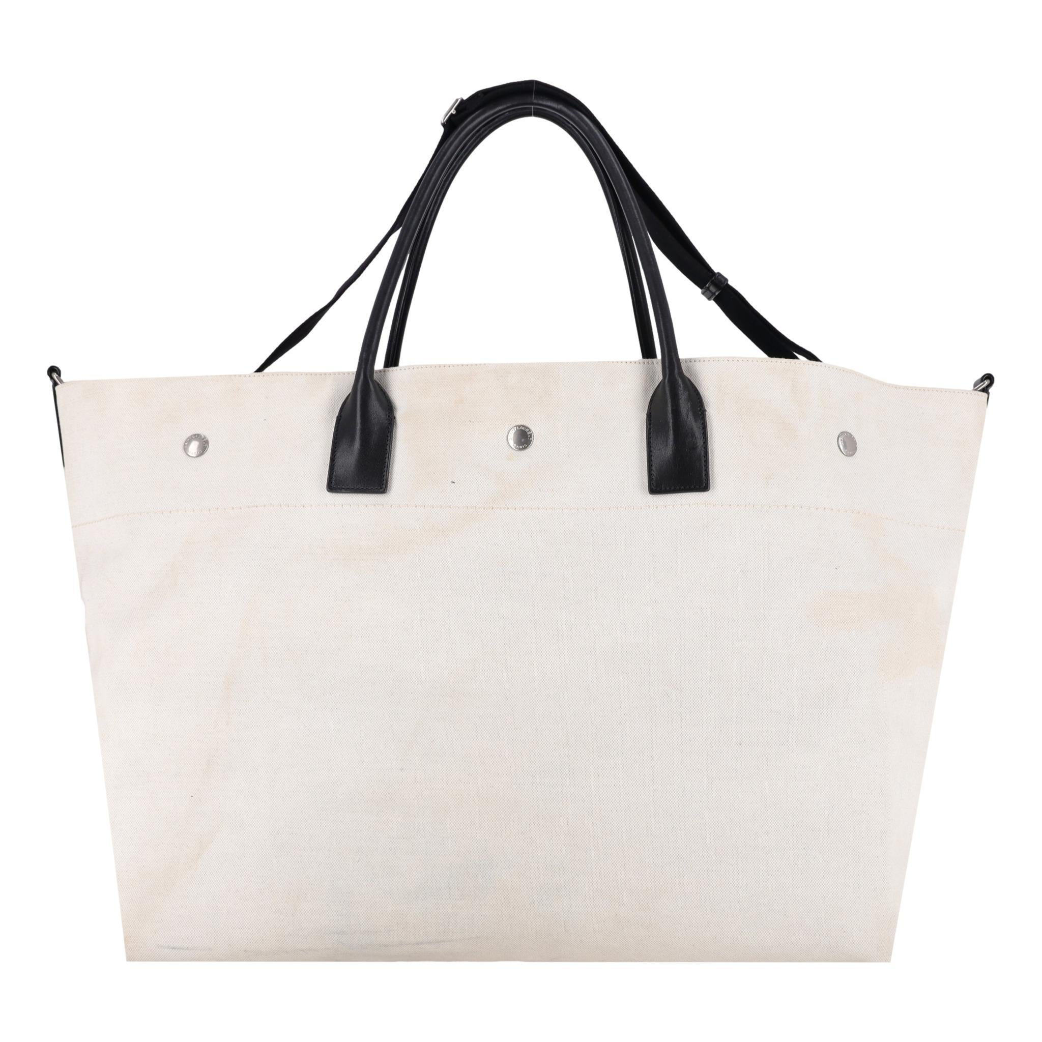 Gray Saint Laurent Maxi Rive Gauche Canvas Tote Bag For Sale