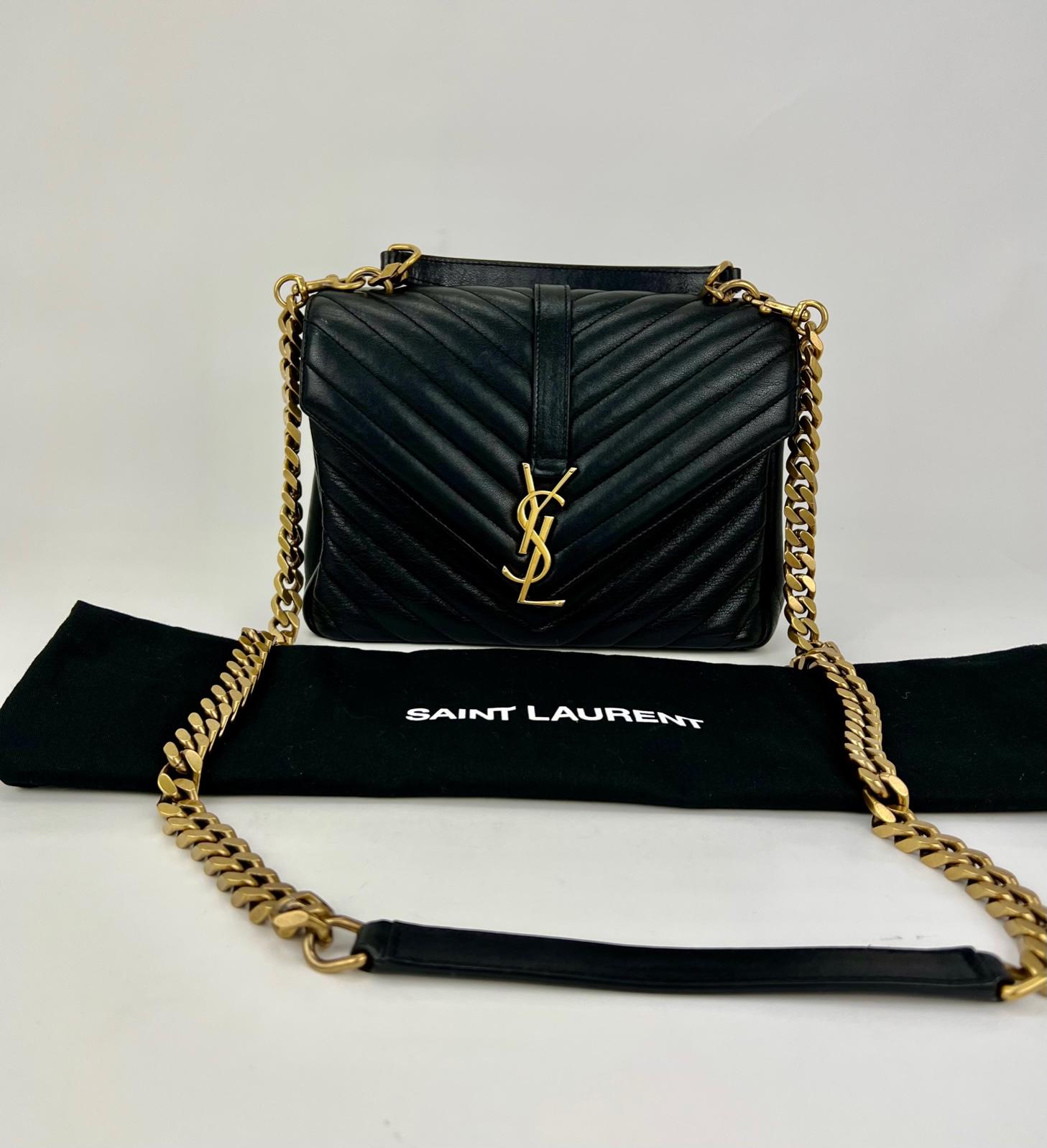 Saint Laurent Medium College Matelasse Chevron Monogram black messenger Bag In Good Condition In Freehold, NJ