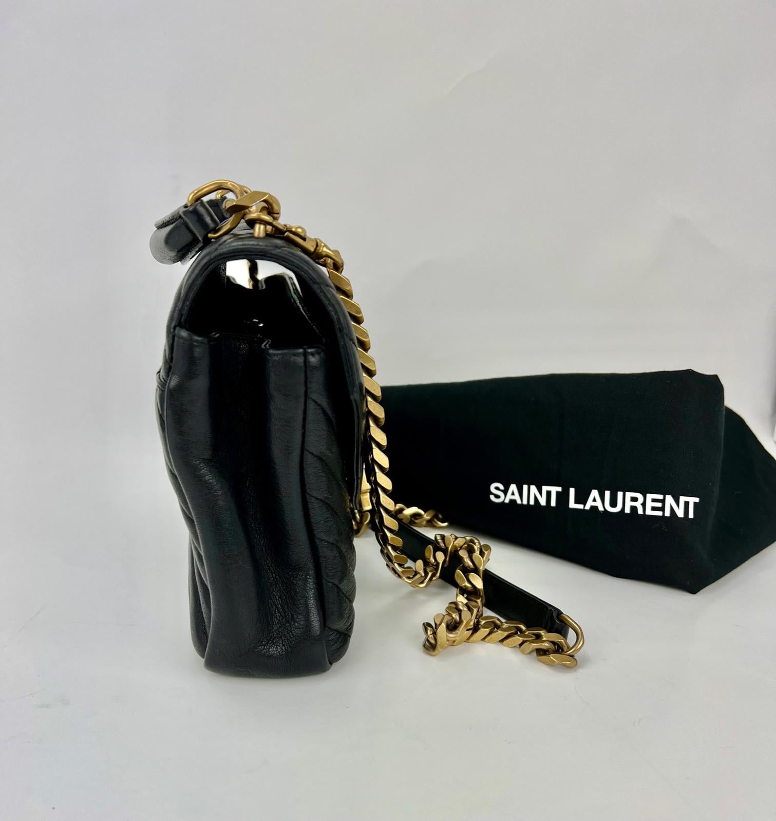Women's Saint Laurent Medium College Matelasse Chevron Monogram black messenger Bag