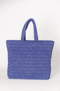 Saint Laurent Medium Raffia Tote Bag Blue