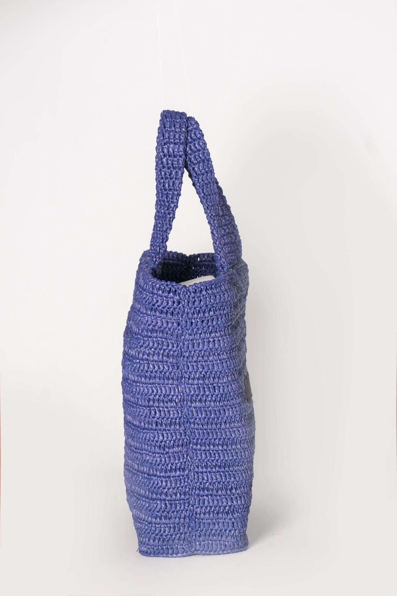 Saint Laurent Medium Raffia Tote Bag Blue In Excellent Condition For Sale In Montreal, Quebec