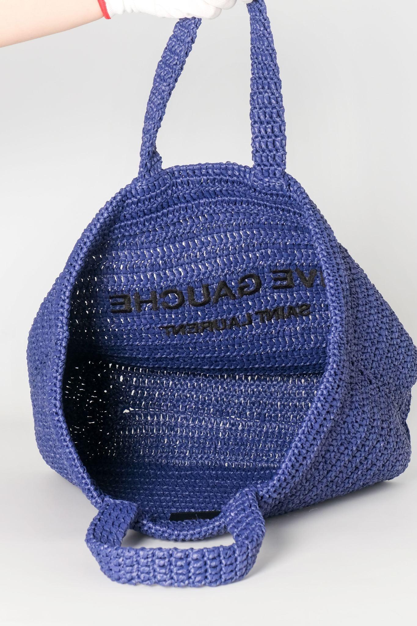 Saint Laurent Medium Raffia Tote Bag Blue For Sale 1