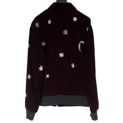 Saint Laurent Men Teddy Jacket 56 Burgundy Gold Star Moon Sequence Velvet Fw16