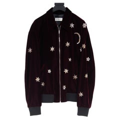 Saint Laurent Men Teddy Jacket 56 Burgundy Gold Star Moon Sequence Velvet Fw16