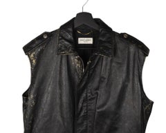 Saint Laurent Men Vest Distressed Leather Unisex Size L, S1426