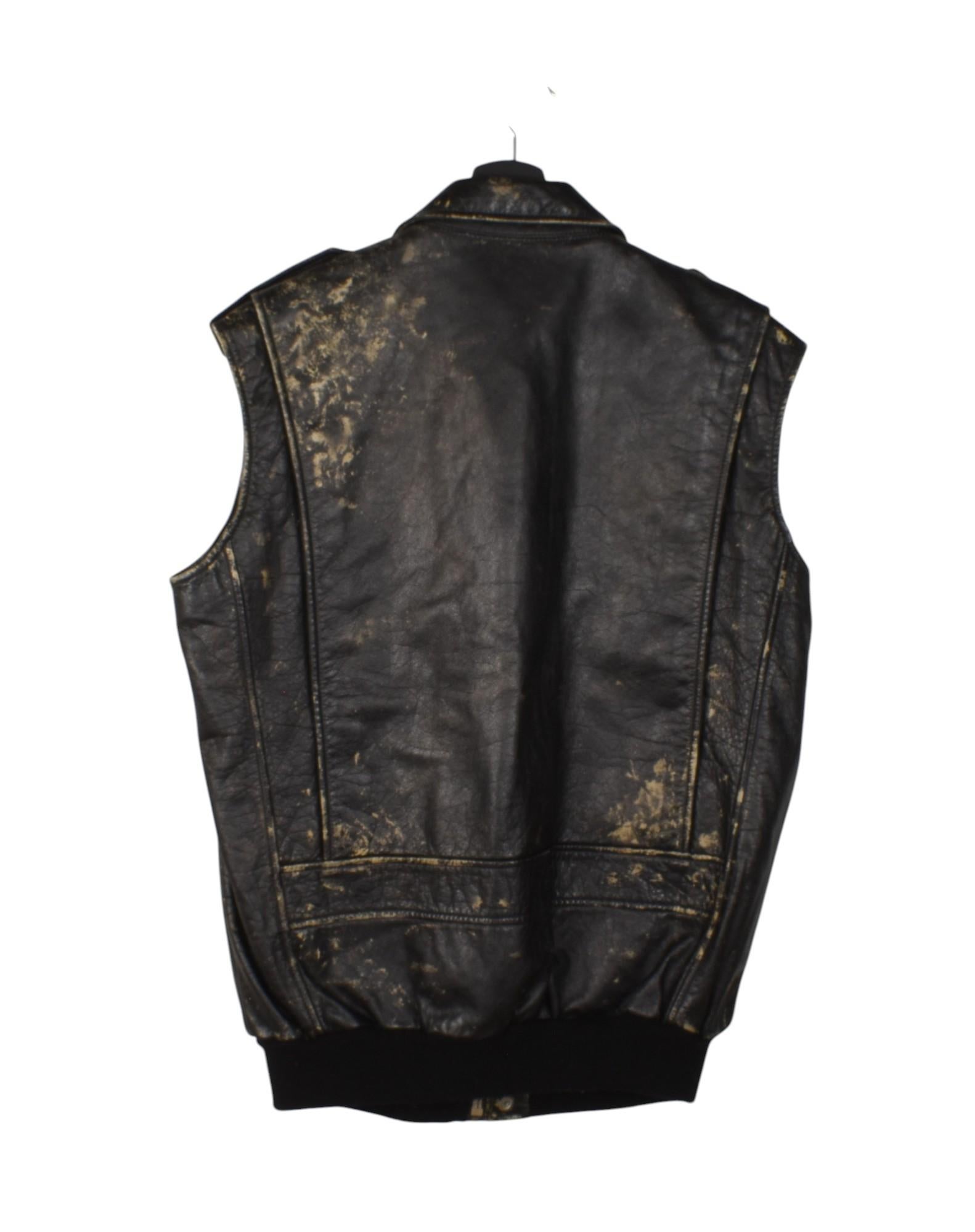 Nero Saint Laurent Men Vest Distressed Leather Unisex Size L, S1426 in vendita