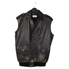 Saint Laurent Men Vest Distressed Leather Unisex Size L, S1426