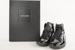 Saint Laurent Men's 43 Patent Signature Court Classic High Top Sneaker 0YSL39