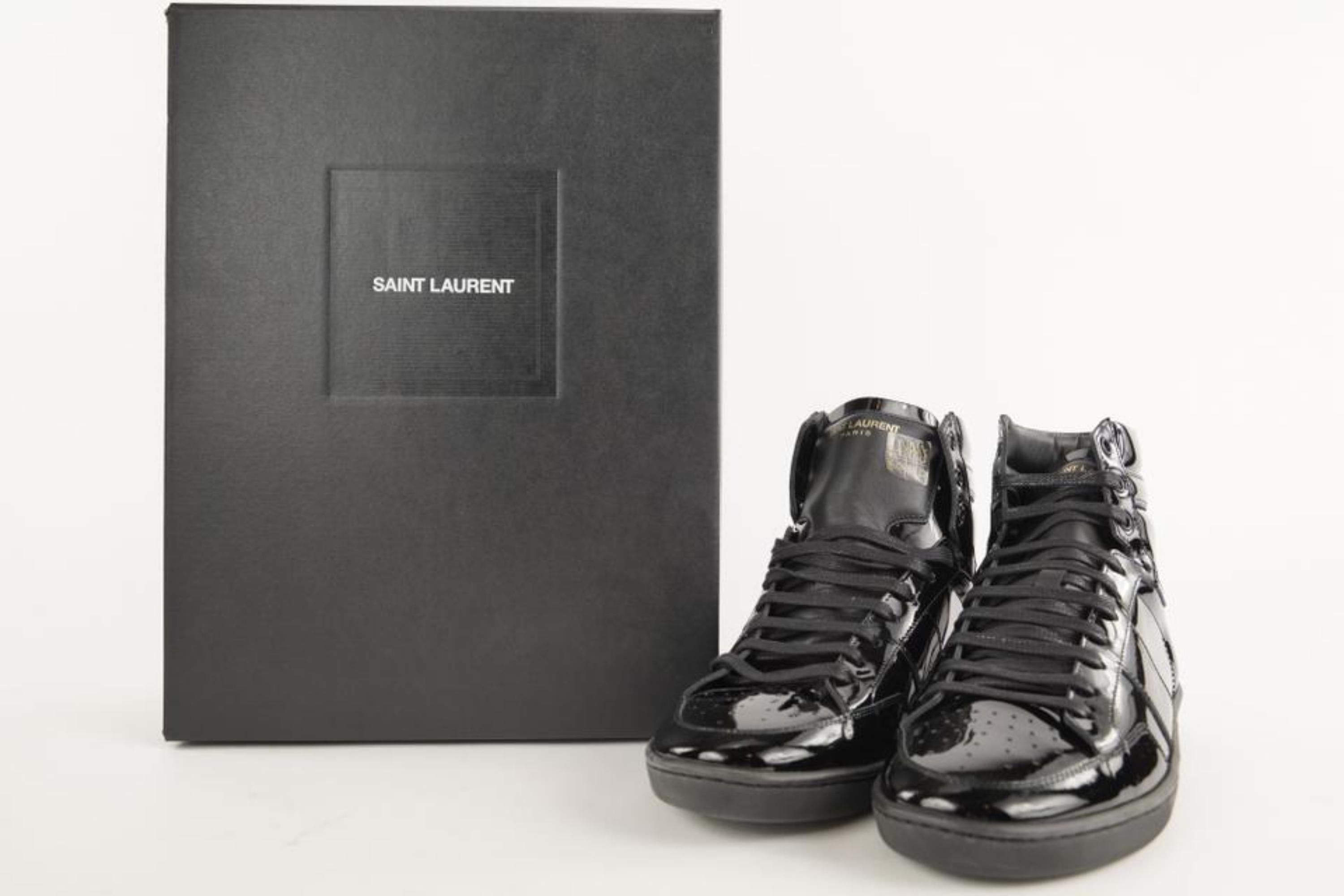 Saint Laurent Men's 43 Patent Signature Court Classic High Top Sneaker 2YSL128 5