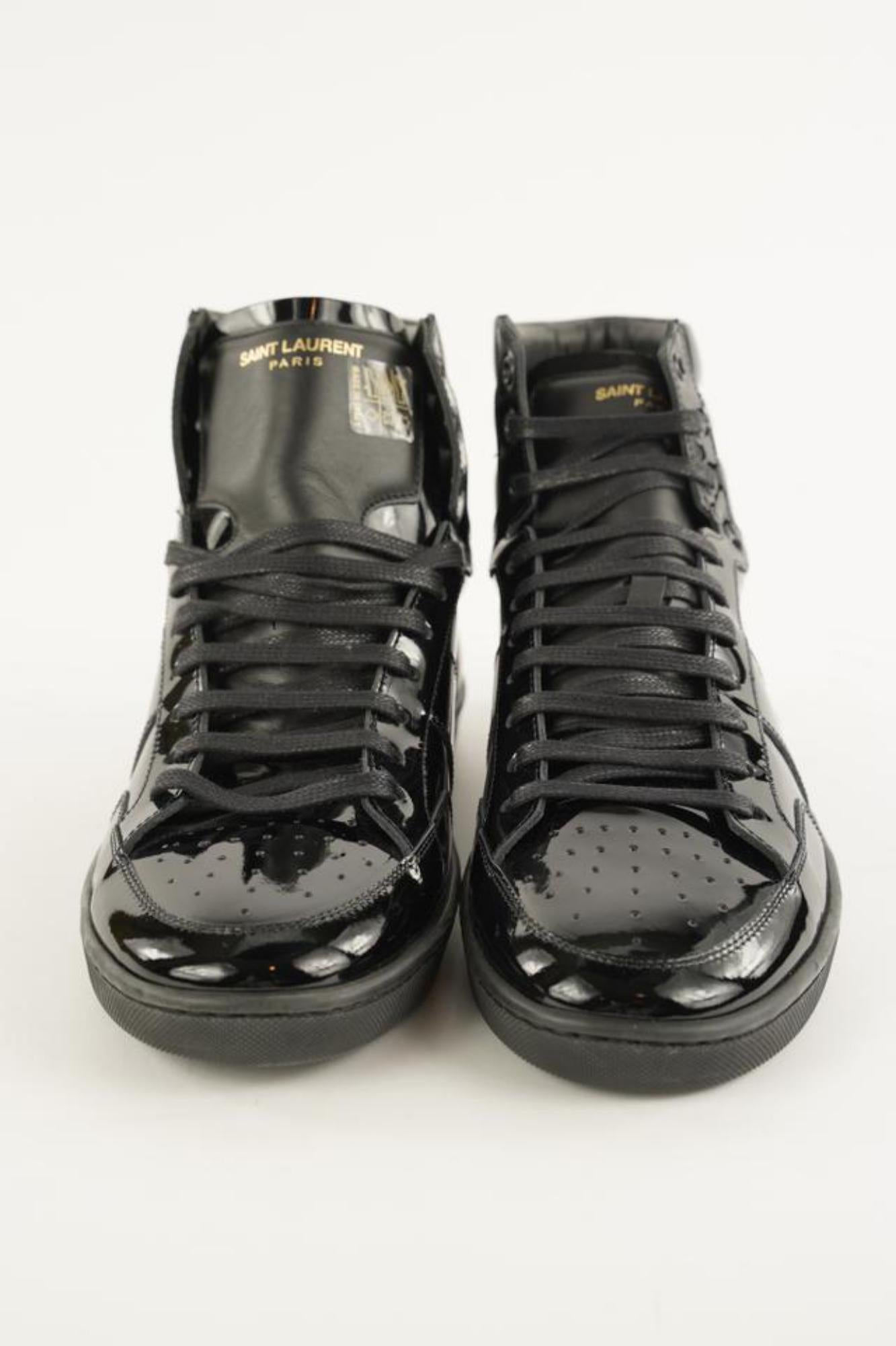 Saint Laurent Men's 43 Patent Signature Court Classic High Top Sneaker 2YSL128 2