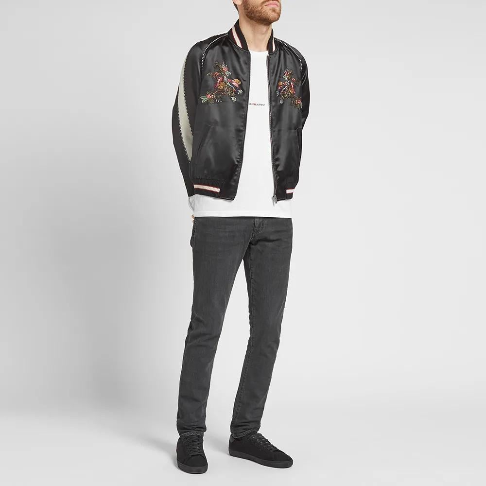 Saint Laurent Mens Birds Of Paradise Embroidered Teddy / Varsity Jacket Size 48 In New Condition In Paradise Island, BS