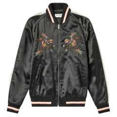 Saint Laurent Mens Birds Of Paradise Embroidered Teddy / Varsity Jacket Size 48