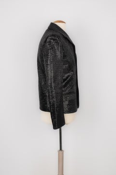 Saint Laurent Men's Black Sequins Jacket with a Leather Collar