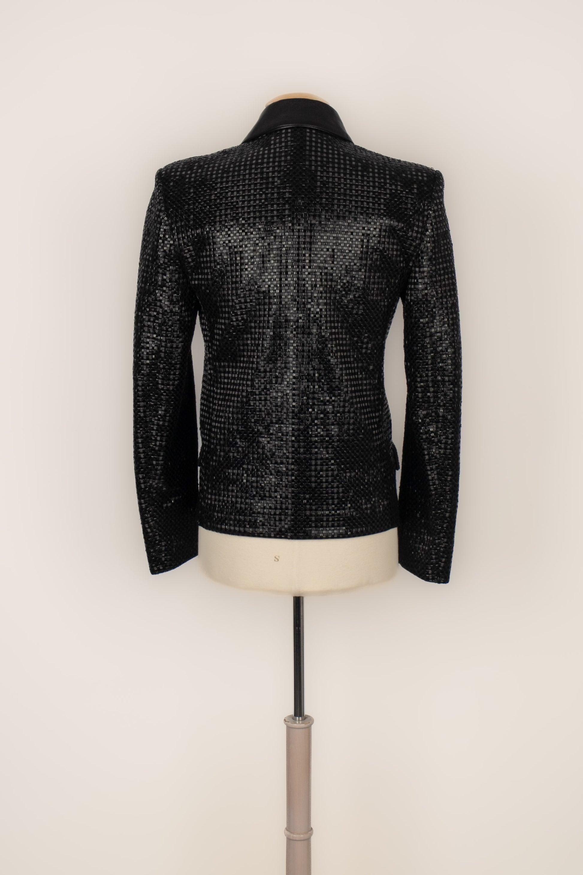 Nero Giacca Saint Laurent da uomo con paillettes nere e collo in pelle in vendita