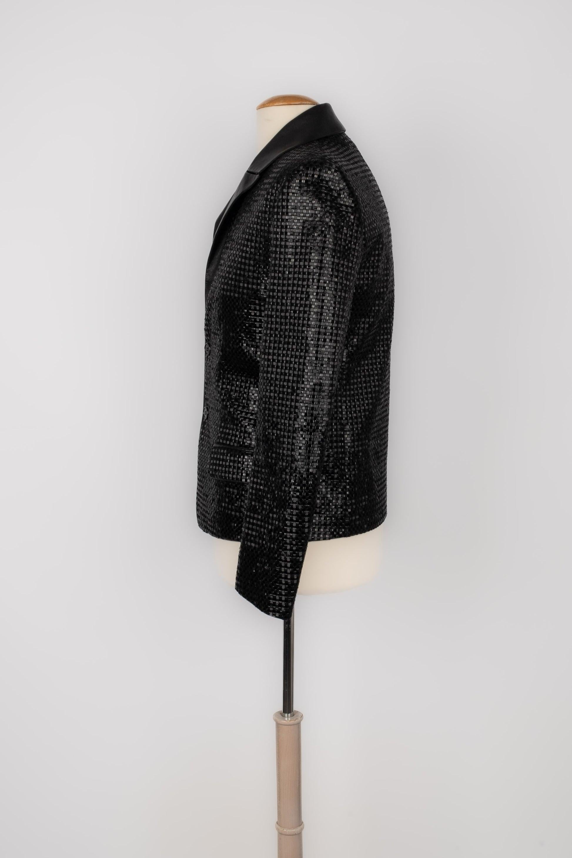 Giacca Saint Laurent da uomo con paillettes nere e collo in pelle In condizioni ottime in vendita a SAINT-OUEN-SUR-SEINE, FR