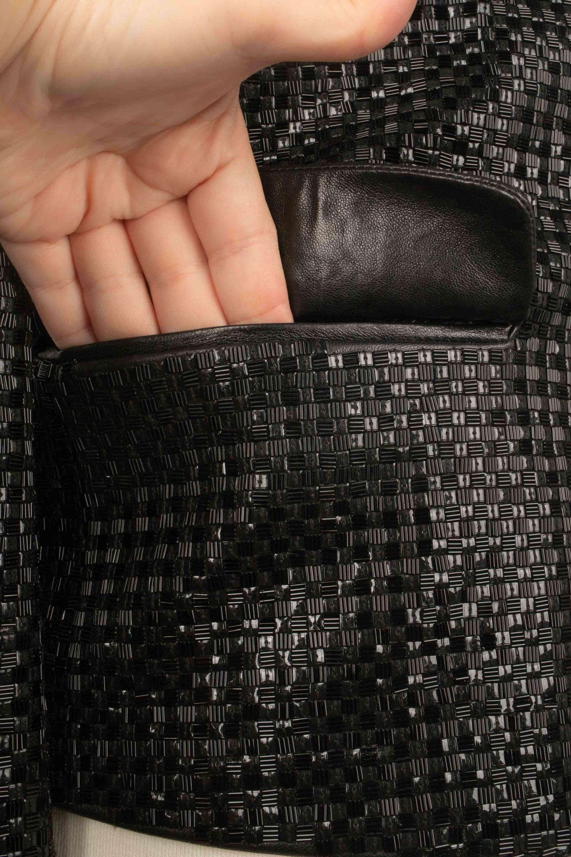 Giacca Saint Laurent da uomo con paillettes nere e collo in pelle in vendita 4