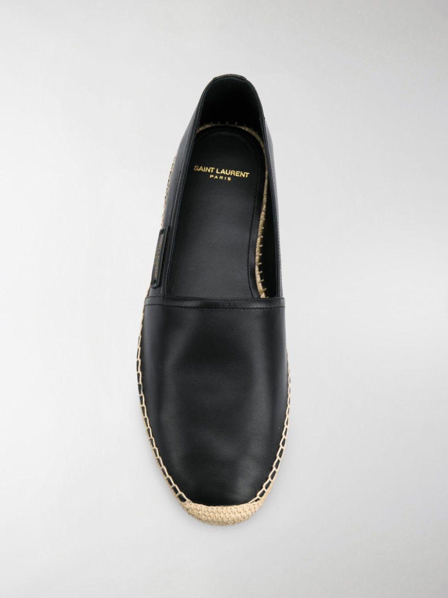 Saint Laurent Mens Black Smooth Leather Slip-On Espadrille Size 45 For Sale  at 1stDibs