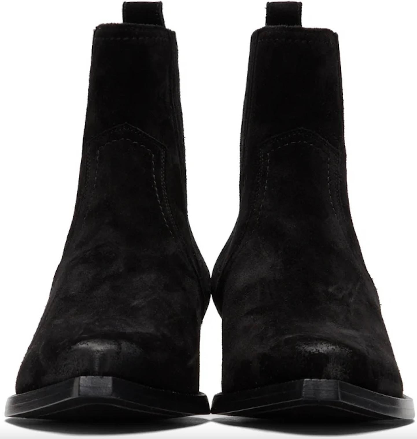 Saint Laurent Mens Black Suede Lukas 40 Chelsea Boots

Fashion on the front lines. These Lukas ankle boots from Saint Laurent are reporting for (stylish) duty. And whether they see action or they just see the inside of a shopping center - there's no