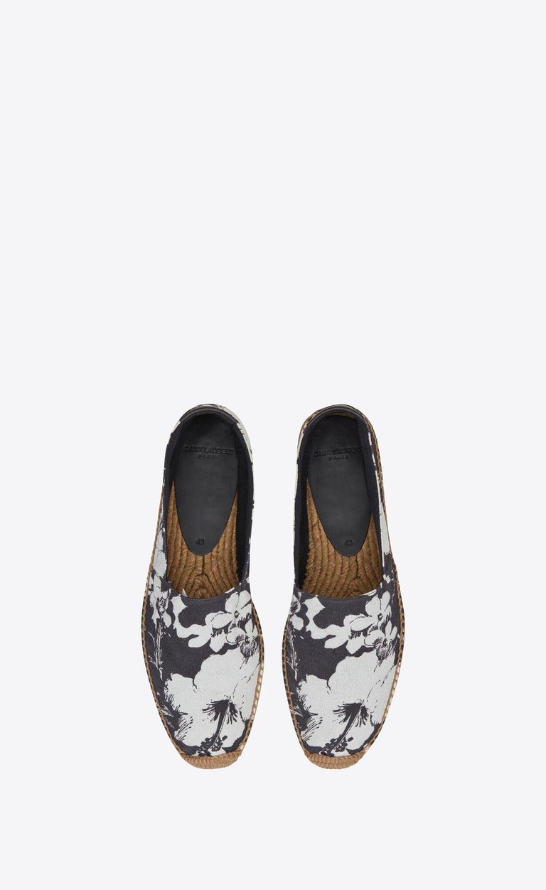 Saint Laurent Mens Black and White Hibiscus Floral Print Espadrille Size 43  For Sale at 1stDibs