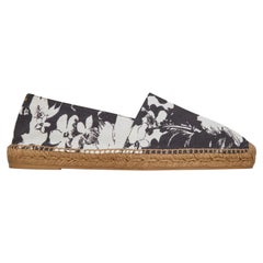 Saint Laurent Mens Black & White Hibiscus Floral Print Espadrille Size 45