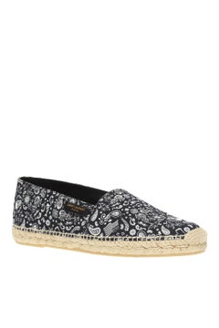 Saint Laurent Mens Blue & White Skull Paisley Print Canvas Espadrille Size 45