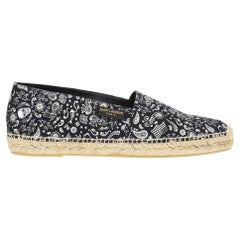 Saint Laurent Mens Blue & White Skull Paisley Print Canvas Espadrille Size 45