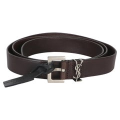 Saint Laurent Men's Brown Lambskin Cassandre Belt 100/40