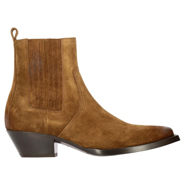 Saint Laurent Mens Brown Suede Lukas 40 Chelsea Boots Size 