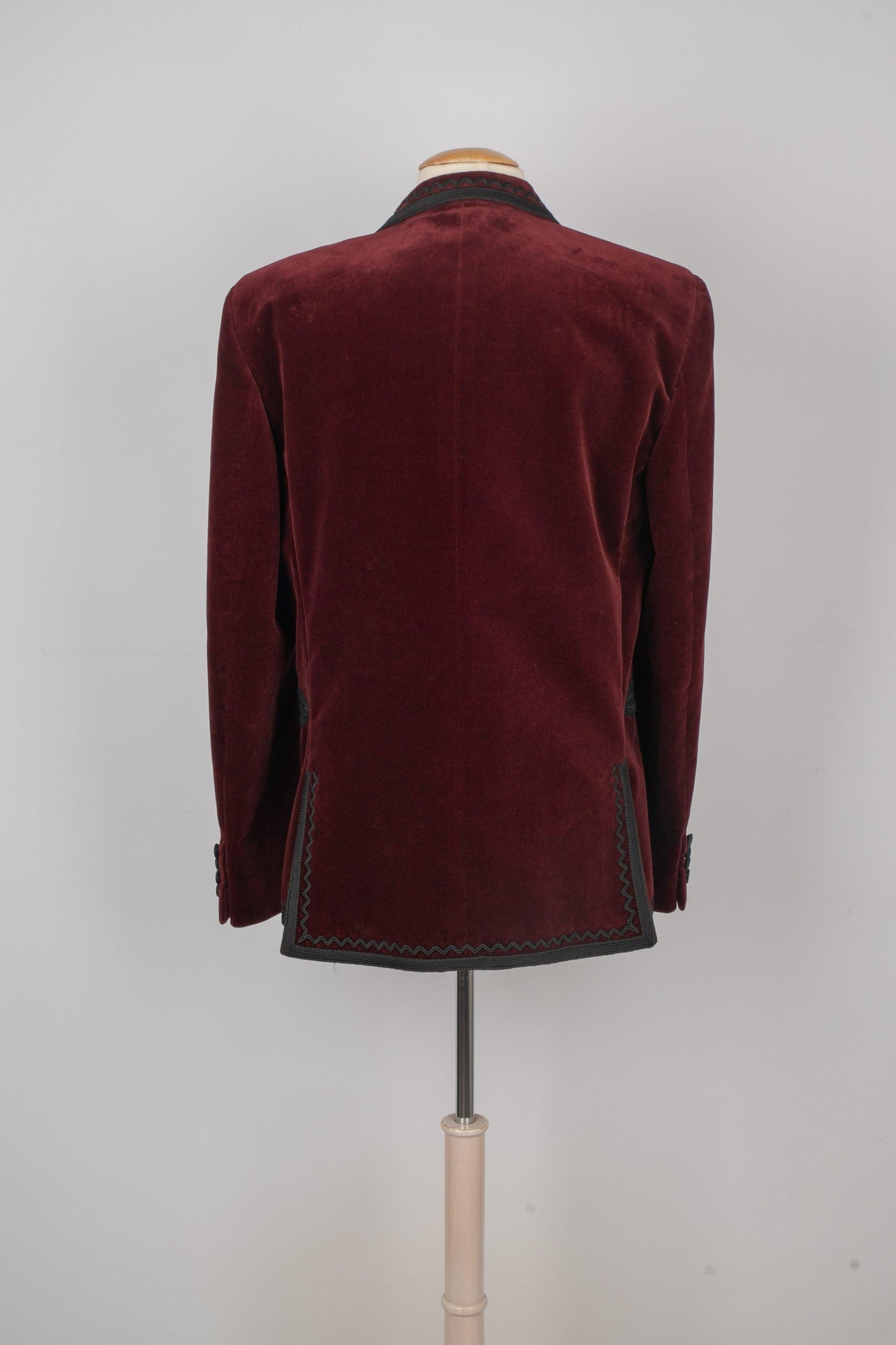 Black Saint Laurent Men's Burgundy Velvet Jacket For Sale