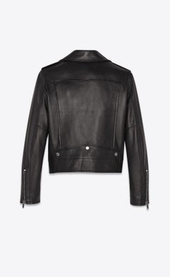 Saint Laurent Mens Classic Black Leather Motorcycle Biker Jacket Size 50