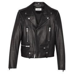Saint Laurent Mens Classic Black Leather Motorcycle Biker Jacket Size 50