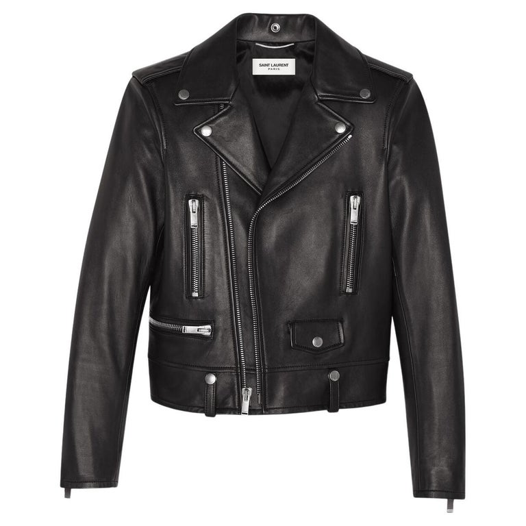 Saint Laurent Mens Classic Black Leather Motorcycle Biker Jacket Size ...
