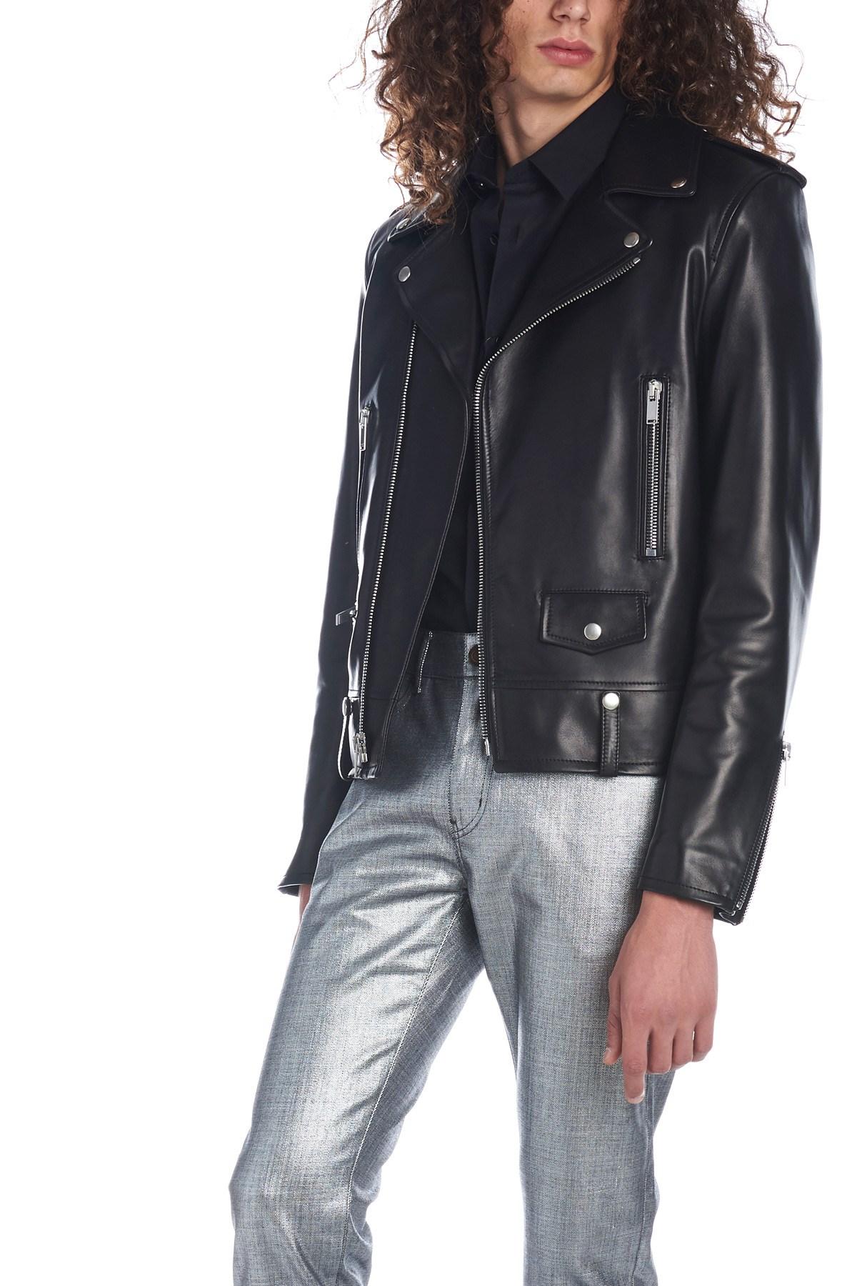 Saint Laurent Mens Classic Black Leather Motorcycle Biker Jacket Size 54 2