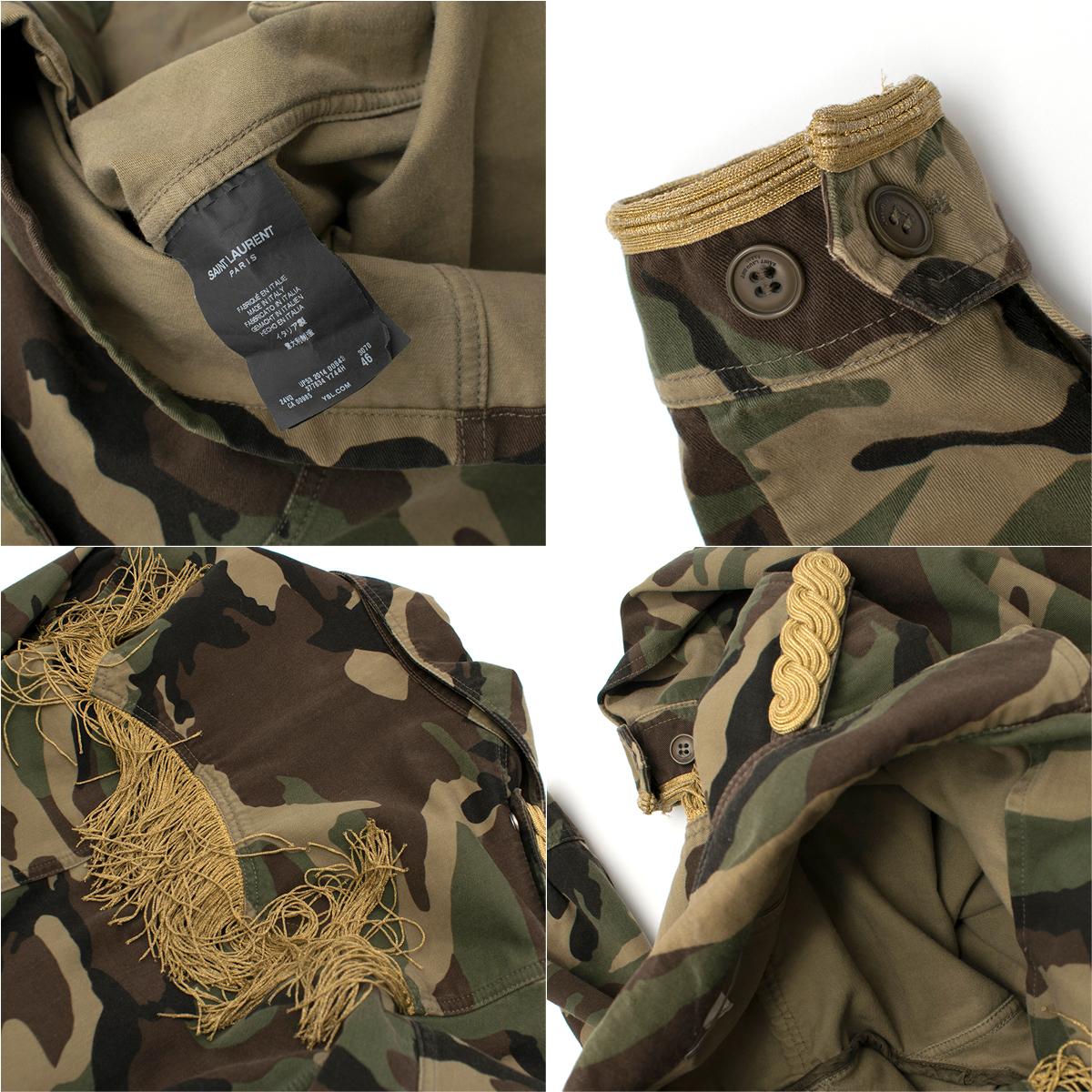Saint Laurent Men's Green Fringed Camouflage-Print Jacket SIZE 46 3