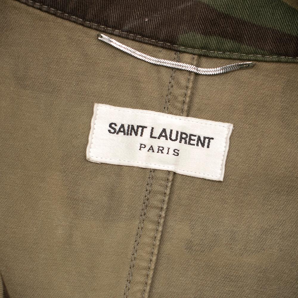 Black Saint Laurent Men's Green Fringed Camouflage-Print Jacket SIZE 46