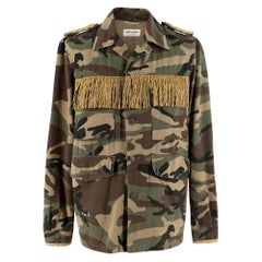 Saint Laurent Men's Green Fringed Camouflage-Print Jacket SIZE 46