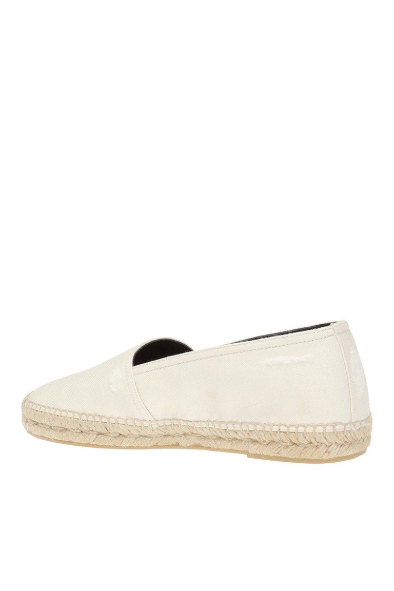 Saint Laurent Mens Ivory Canvas and Logo Embroidered Espadrille Size 42.5  For Sale at 1stDibs