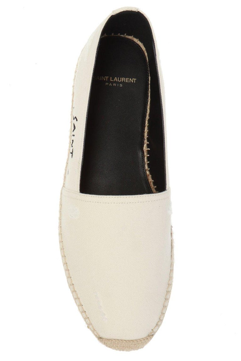 Saint Laurent Mens Ivory Canvas and Logo Embroidered Espadrille Size 42.5  For Sale at 1stDibs