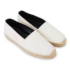 Saint Laurent Mens Ivory Canvas and Neon Pink Stitched Logo Espadrille Size 46