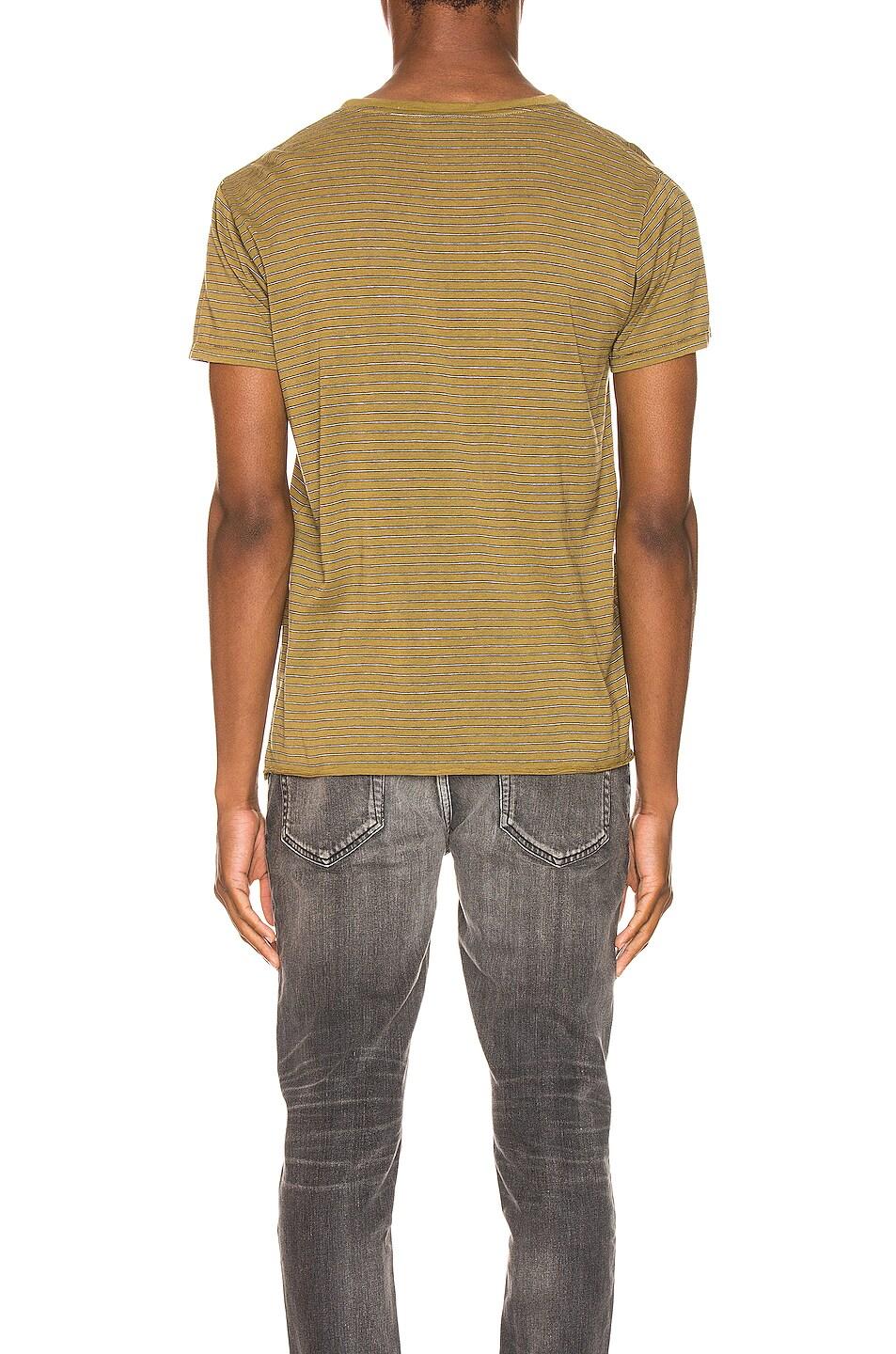 Saint Laurent Mens Khaki Green Striped Logo Print T-Shirt Size Medium 1