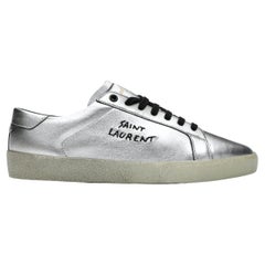 Saint Laurent Mens Metallic Silver Court Classic SL/06 Sneakers Size 42