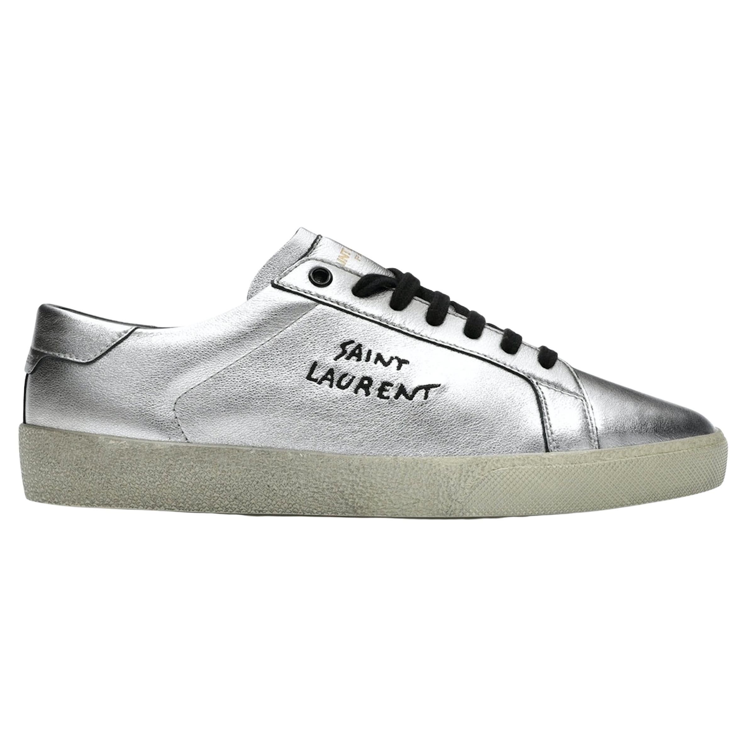 Saint Laurent Mens Metallic Silver Court Classic SL/06 Sneakers Size 43