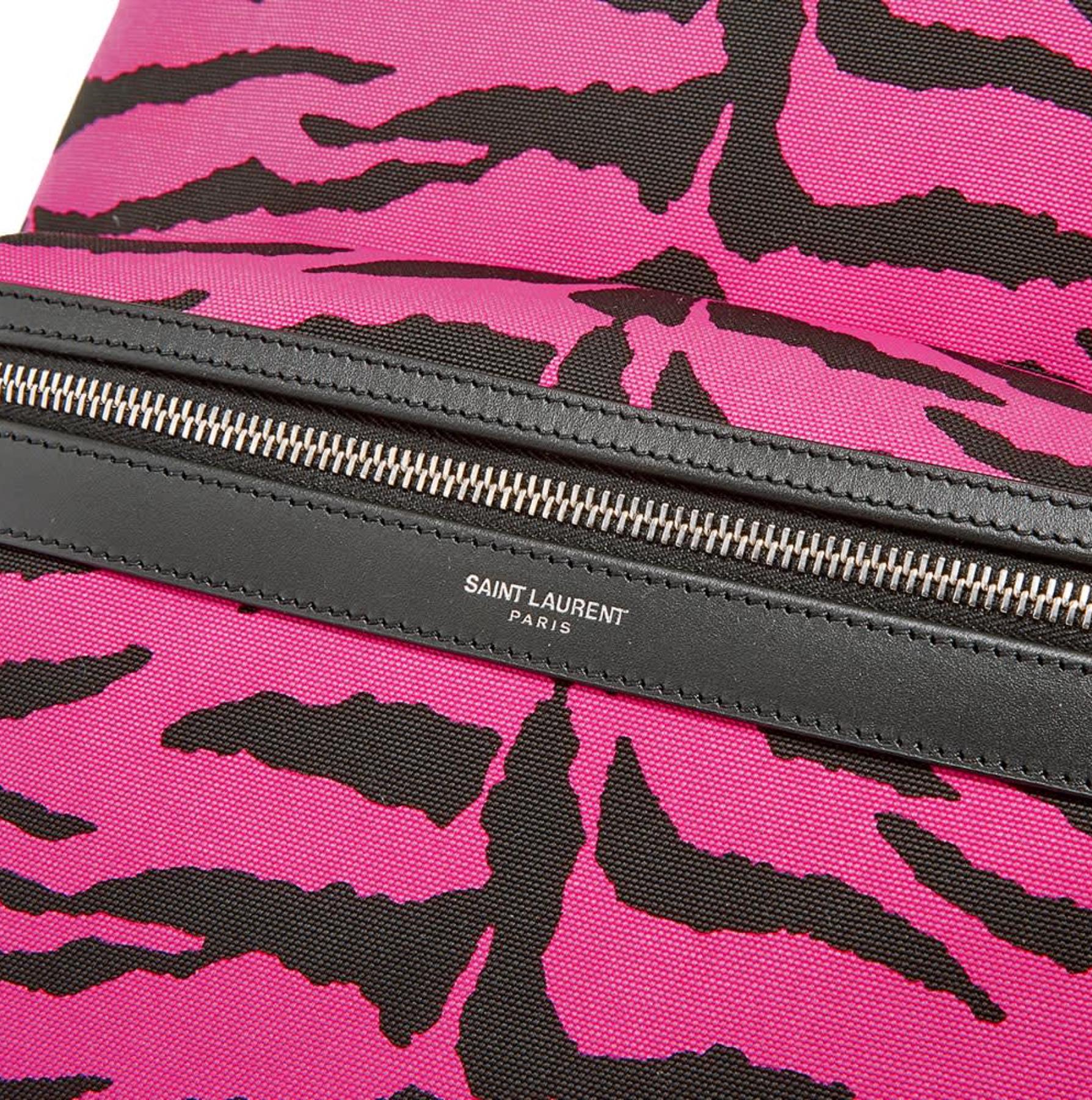 Saint Laurent Mens Pink & Black Zebra Print 'City' Backpack 1
