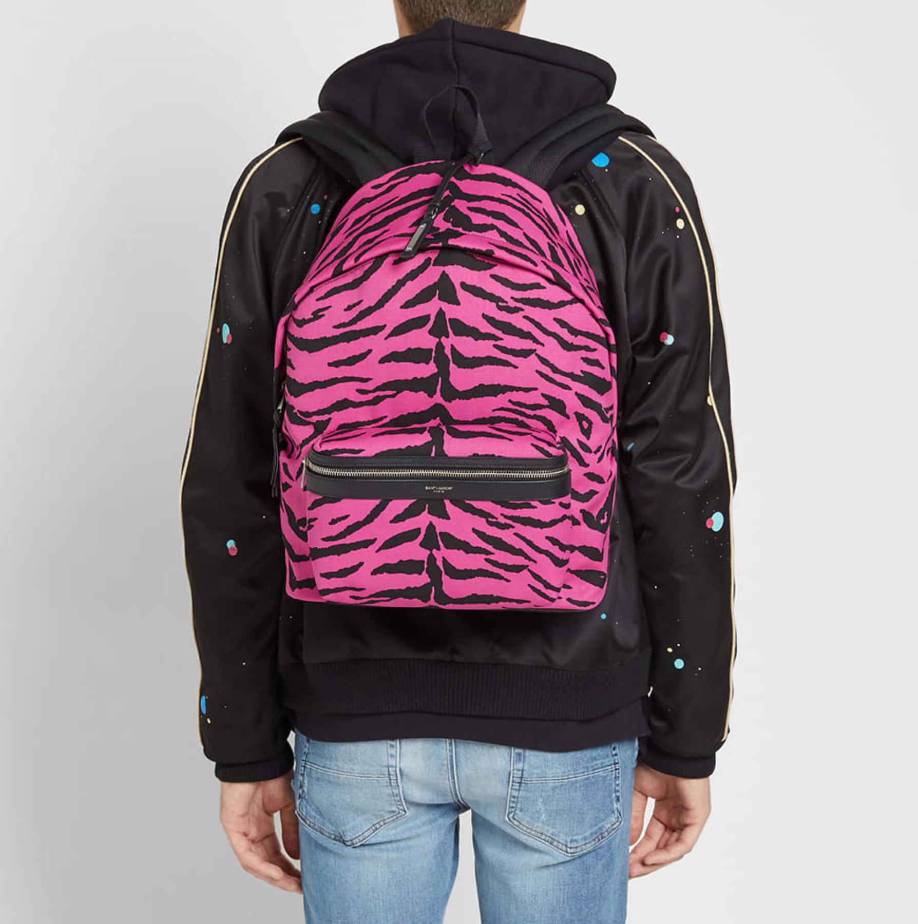 Saint Laurent Mens Pink & Black Zebra Print 'City' Backpack 2